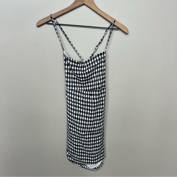 NWT Pull&Bear Black and White Gingham Strappy Mini Dress Size XL - Picture 3 of 13